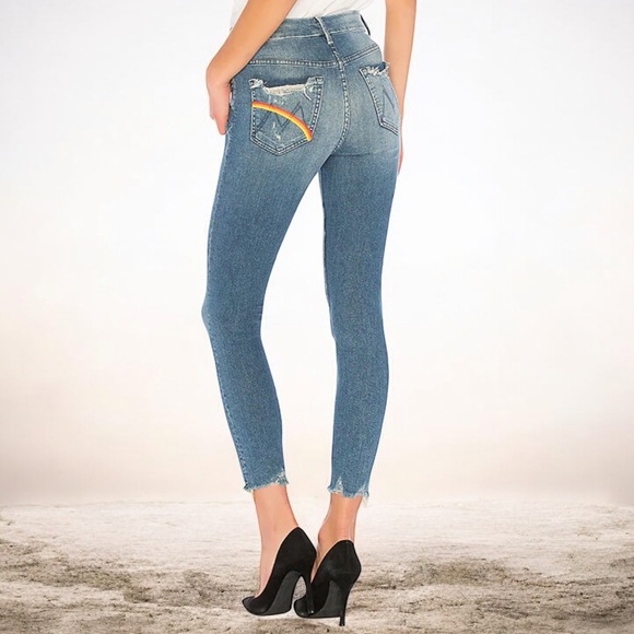 MOTHER Denim - MOTHER High Waisted‎ Looker Ankle Chew Jeans 31 Rainbow Pocket